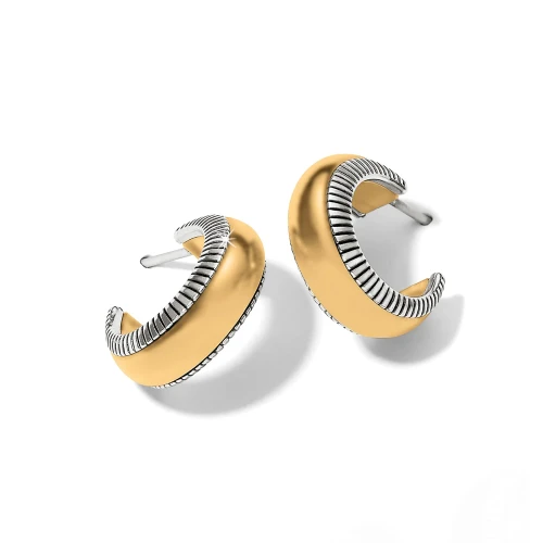 Brighton Interlok Noir Small Gold Silver Trim Hoop Post Earrings