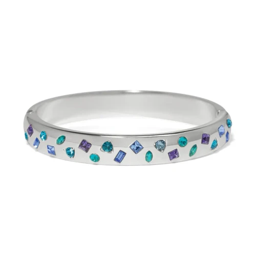 Brighton Love Messages B Radiant Blue Crystal Silver Hinged Bangle Bracelet