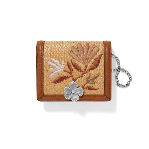 Brighton Everbloom Straw Embroidered Small Leather Wallet Crossbody Mini Purse