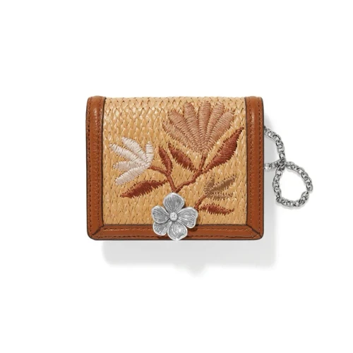 Brighton Everbloom Straw Embroidered Small Leather Wallet Crossbody Mini Purse