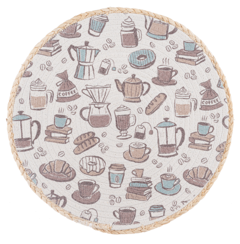 Ganz Trimmed Rattan Coffee Theme Round Placement