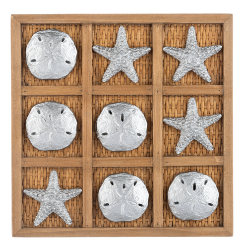 Ganz Silver Starfish & Sand Dollars Rattan Wood Tic-Tac-Toe-Game