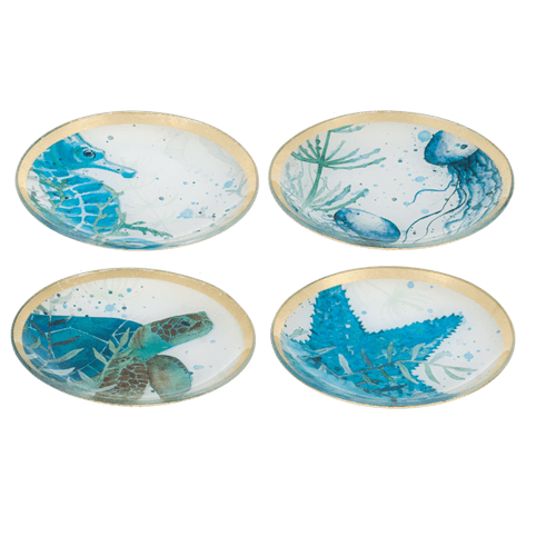 Ganz Blue Watercolor Sea Life Gold Leaf Trinket Dish