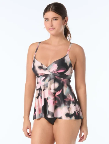 Coco Contours Plumeria Haze Diamond Wrap Tankini Swim Top