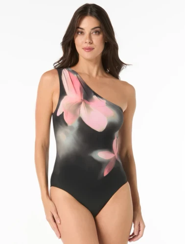 Coco Contours Plumeria Haze Genesis One Shoulder One Piece Swimsuit