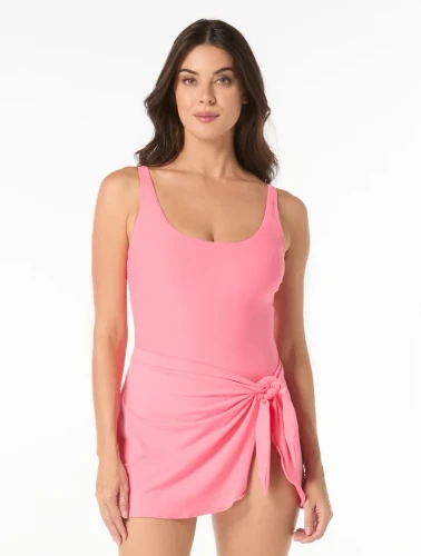 Coco Contours Keepsake Empress One Piece Sarong Camelia Pink Swimsuit Swimdress