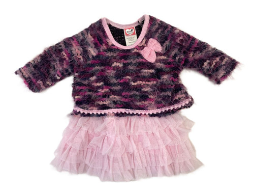 Mini Mini Infant Girls Pink Layered Tulle Sweater Dress