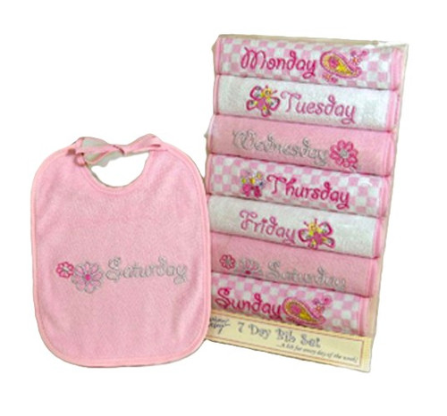 Stephan Baby 7 Days Of The Week Pink Infant Bib Set