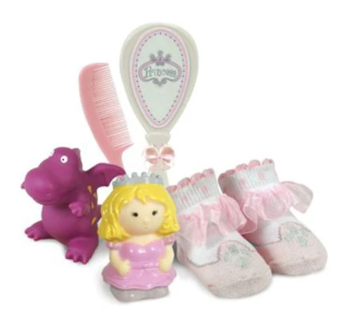 Stephan Baby Pink Princess Squirters, Booties, & Brush Infant Gift Set