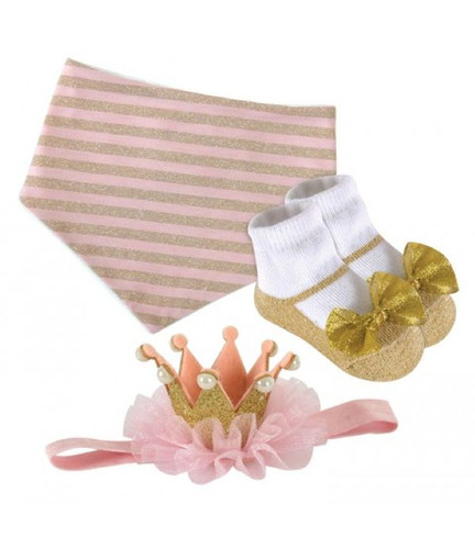 Stephan Baby Infant Princess Tiara, Bib, & Gold Bootie Socks Gift Set
