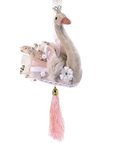 Regency Blush Pink Velvet Embellished Swan With Tassel Christmas Tree Ornament