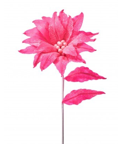 Regency Hot Pink Felt Sparkle 24" Long Poinsettia Stem Spray