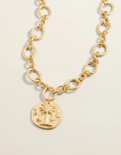 Spartina 449 Southern Palm Tree Coin Pendant Gold Chunky Chain Toggle Necklace