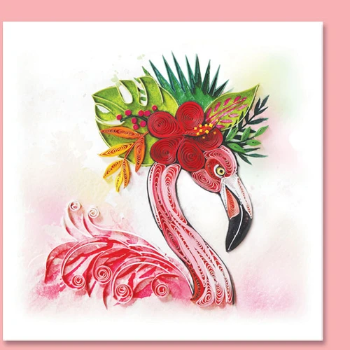 Pink Flamingo Adorning A Palm Leaf Hat Blank Quilling Card
