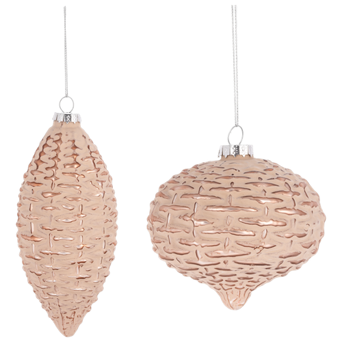 Ganz Rose Gold Woven Textured Glass Christmas Tree Ornament