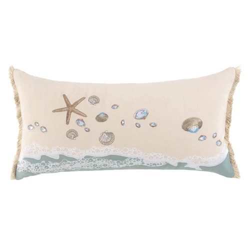 Rightside Design Sand & Sea Shells Fringed Lumbar Indoor Pillow