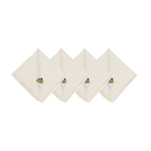 Rightside Design Embroidered Fish Coral Reef Table Napkins Set of 4