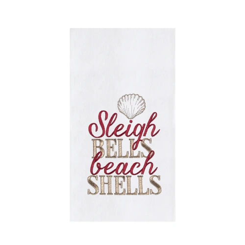 C & F Sleigh Bells Beach Shells Christmas Tree Flour Sack Kitchen Towel