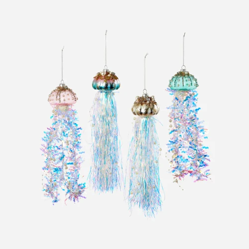 One Hundred 80 Degrees Fancy Iridescent Jellyfish Christmas Ornaments