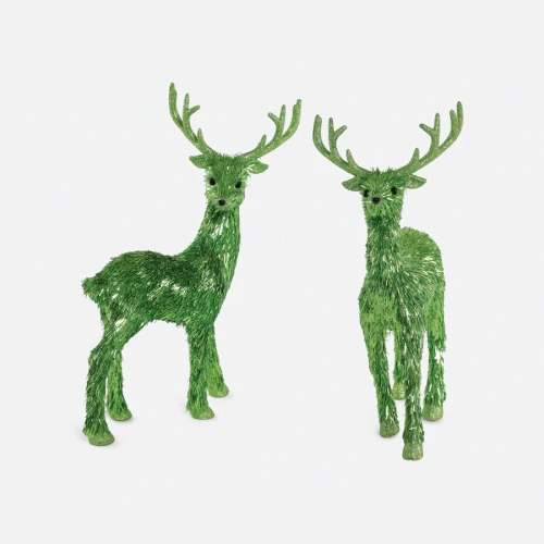 One Hundred 80 Degrees Lime Green Metallic Fiber Foil Strands Christmas Reindeer