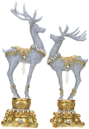 Mark Roberts Silver Glitter Jeweled Deer On A Pedestal Figurine