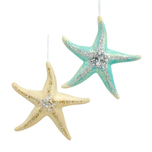 Kurt Adler Pearl Center Iridescent Glitter Large Starfish Ornament