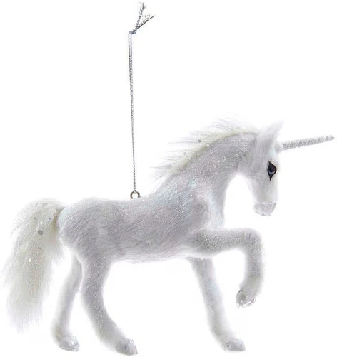 Kurt Adler Magical White Fur Unicorn Frosted Kingdom Christmas Tree Ornament