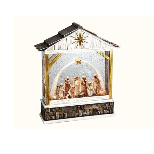 Kurt Adler Courtyard Nativity Scene Led Spinning Glitter Water Manger Box