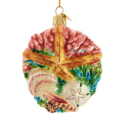 Kurt Adler Noble Gems™ Starfish In The Sea Coral Glass Disc Ornament
