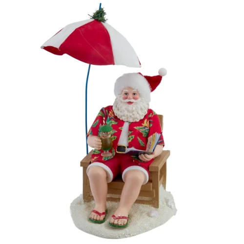 Fabriché™ Beach Santa Figurine Reading At The Beach Under An Umbrella By Kurt Adler