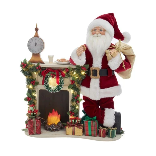 Kurt Adler Kringles Klaus Santa With LED Lit Garland Mantle Fireplace Figurine