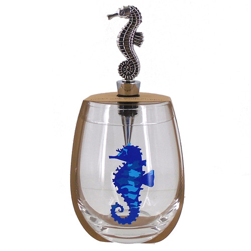 Seahorse Stemless Wine Glass & Bottle Stopper Set Seahorse Stemless Wine Glass & Bottle Stopper Set