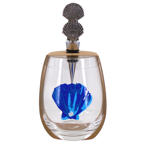 Scallop Shell Stemless Wine Glass & Bottle Stopper Set