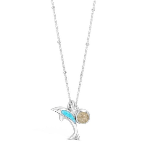 Dune Jewelry Larimar Dolphin and Beach Sand Charm Silver Necklace Dune Jewelry Larimar Dolphin and Beach Sand Charm Silver Necklace