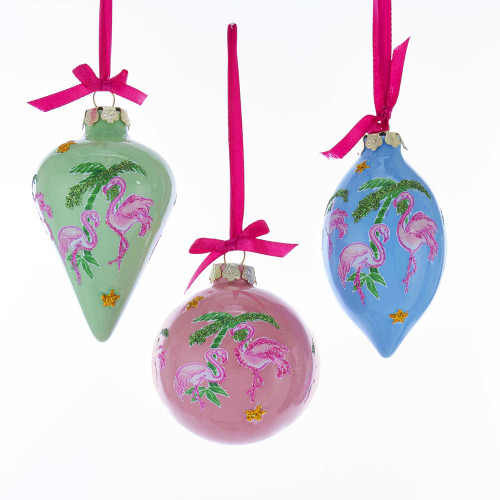 Kurt Adler Porcelain Flamingo With Palm Trees Ornament