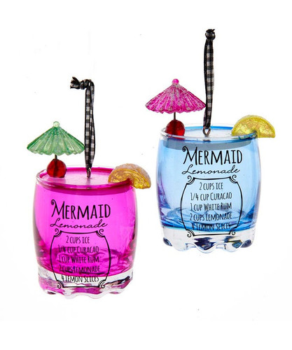 Kurt  Adler Mermaid Lemonade Cocktail Glass Christmas Tree Ornament