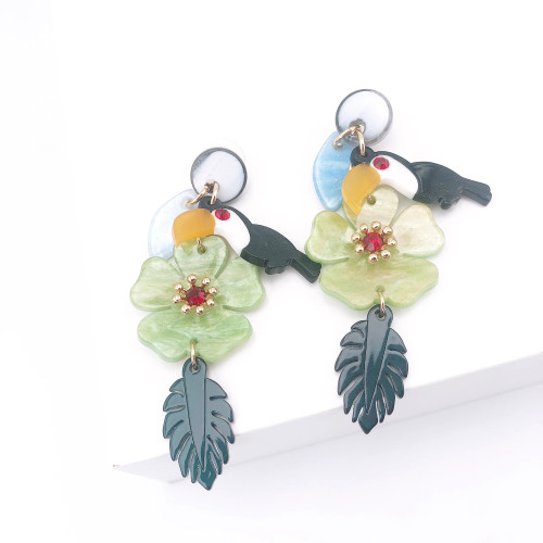 Black Toucan Bird Tropical Dangle Earrings