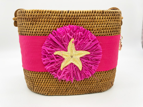 Lisi Lerch Charlotte Round Raffia Crossboy Purse With Ribbon and Charm