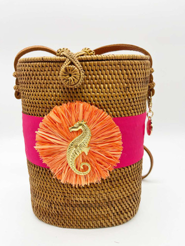 Lisi Lerch Julie Ribbon Raffia Charm Crossbody Cylinder Purse