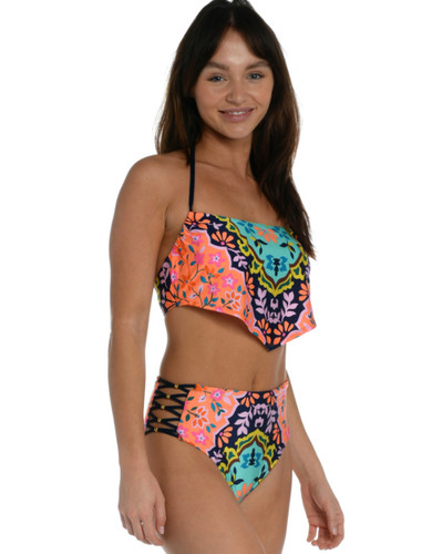 Sunshine 79 Flora Block Hankini Swim Top and High Waist Bottom 2 Piece Swimsuit