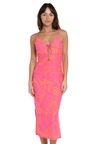 Sunshine 79 All A Flutter Tropical Print Midi Dress