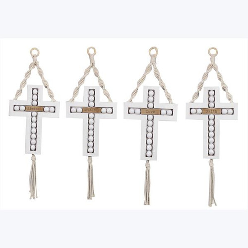 Long Macrame Hanging Wood Bead Wall Cross