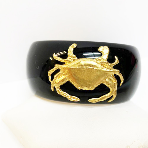 Bosom Buddies Black Gold Sea Crab Hinged Bangle Bracelet