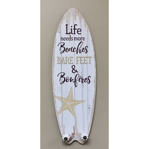 Life Needs More Beaches Surfboard Sign With Knob Hangers