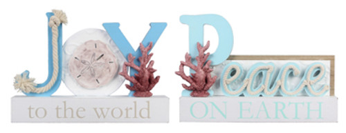 Nautical Joy and Peace Christmas Wood Tabletop Signs Set