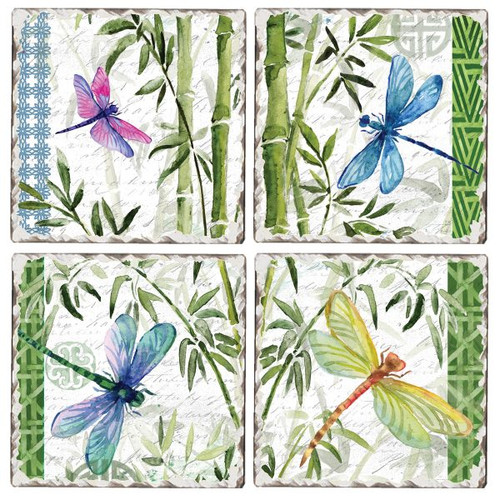 Bamboo and Dragonflies 4 Pack Coaster Set