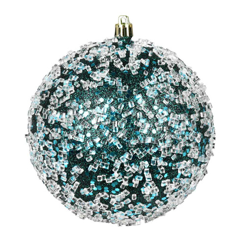 Dark Sea Teal Green 4" Glitter Hai Christmas Tree Ball