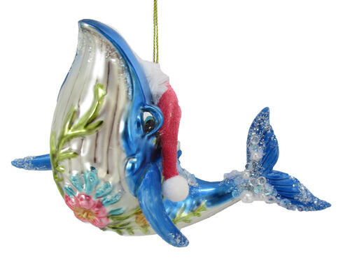 Floral Dolphin With Santa Hat Christmas Tree Ornament