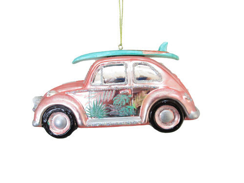 Tropical Pink Volkswagon Surfboard Car Christmas Tree Ornament