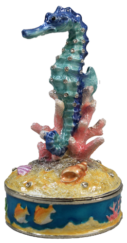 Blue Seahorse Jeweled Trinket Box